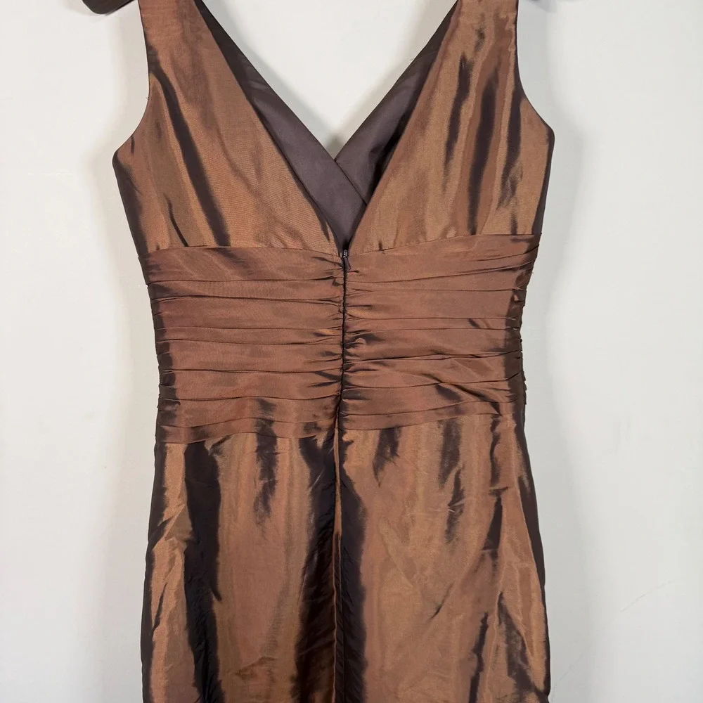 Me Too VTG Brown Satin Cocktail Surpliced V Neck Dress Size 12